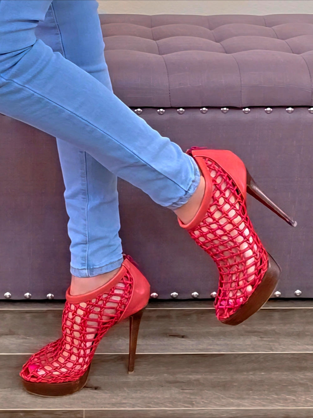 Authentic Christian Louboutin Red Leather Caged Platform Booties EU 39 Fits US 8